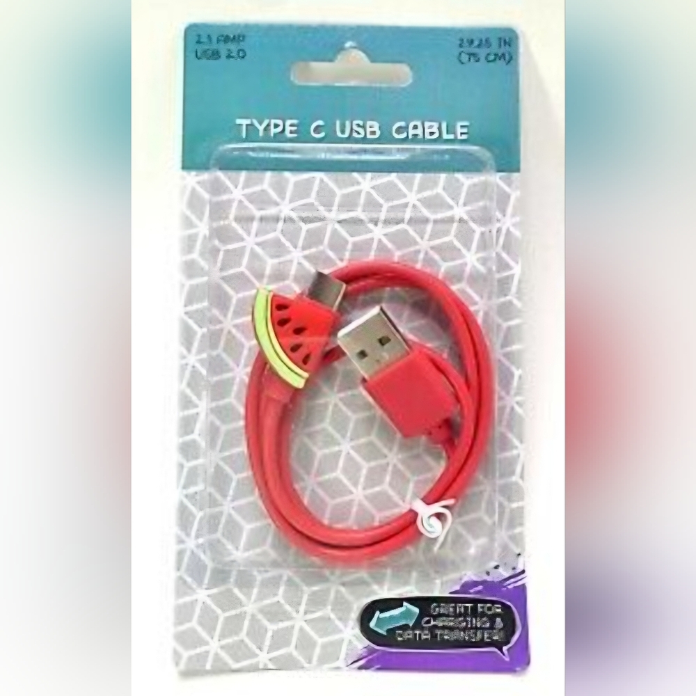 USB-C Type C USB Cable Watermelon 2.1 Amp Charging & Data Transfer 29-1/2" New!